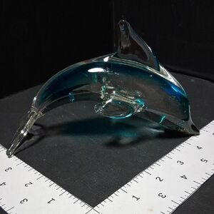 Hand Blown Art Glass Blue Dolphin Figurine 6"